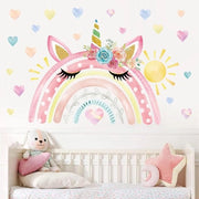 Decorazione per la Camera dei Bambini - Sticker per Parete con Arcobaleno, Unicorno e Cuori - Decorazione per la Soggiorno - Decorazione per la Camera da Letto
