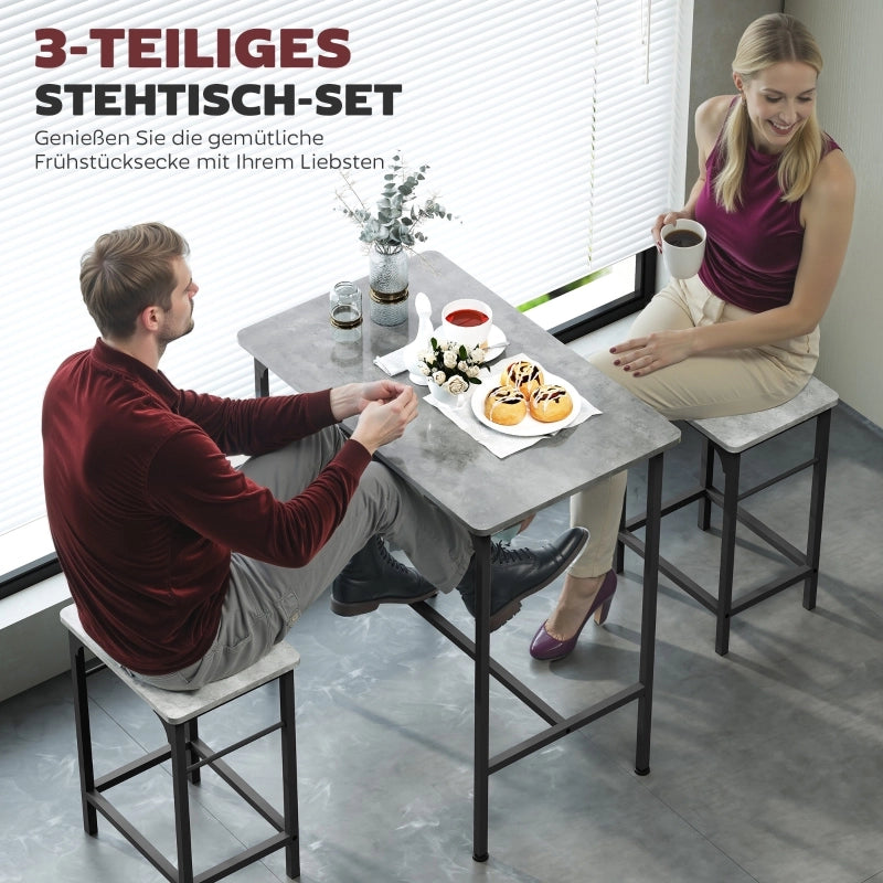 TAVOLO BAR Set da 3 pezzi 80x50x87 cm Grigio Acciaio