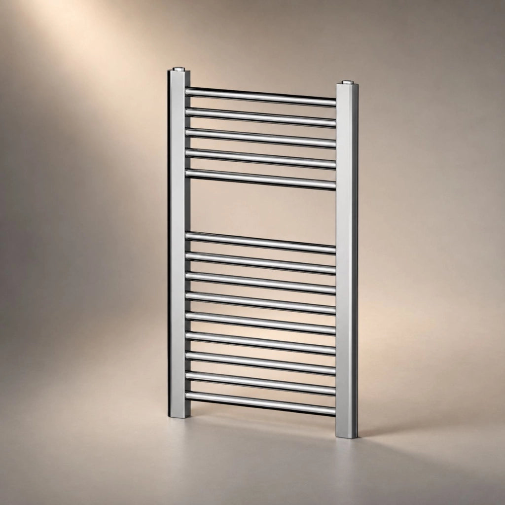 Termoarredo bagno cromato in acciaio per scaldasalviette a muro *** misure h680xl600xi550 14 tubi, pezzi 1