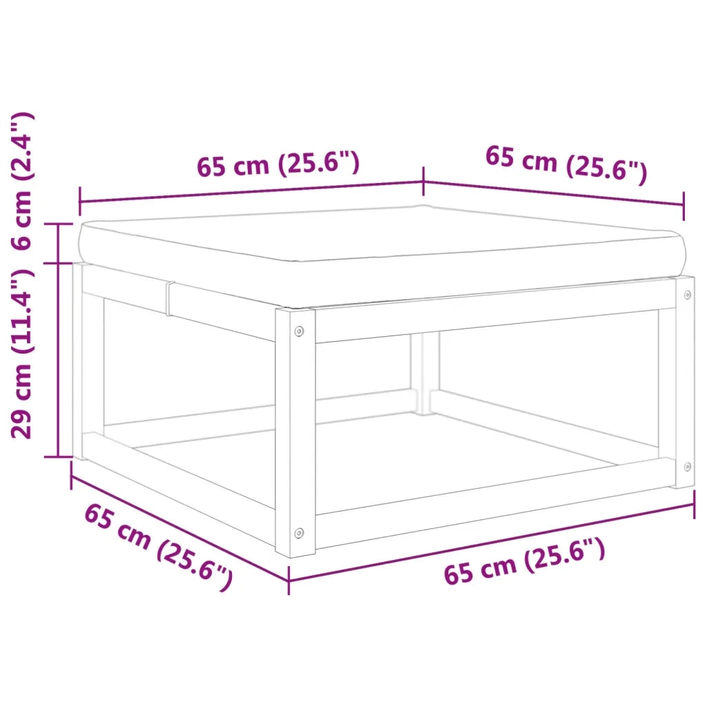 Poggiapiedi Giardino con Cuscino 65x65x29 Legno Massello Acacia