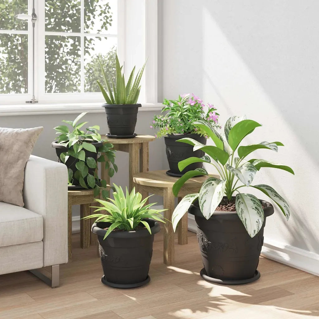 Fioriere | Cassetta per fiori | Vaso Rotondo per Fiori 6 pz Nero ? 30 x 25 cm Plastica