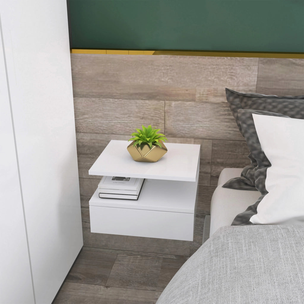 Comodino con cassetto e ripiano aperto ¨C Zephmum ¨C Bianco 35x32x22,5 cm