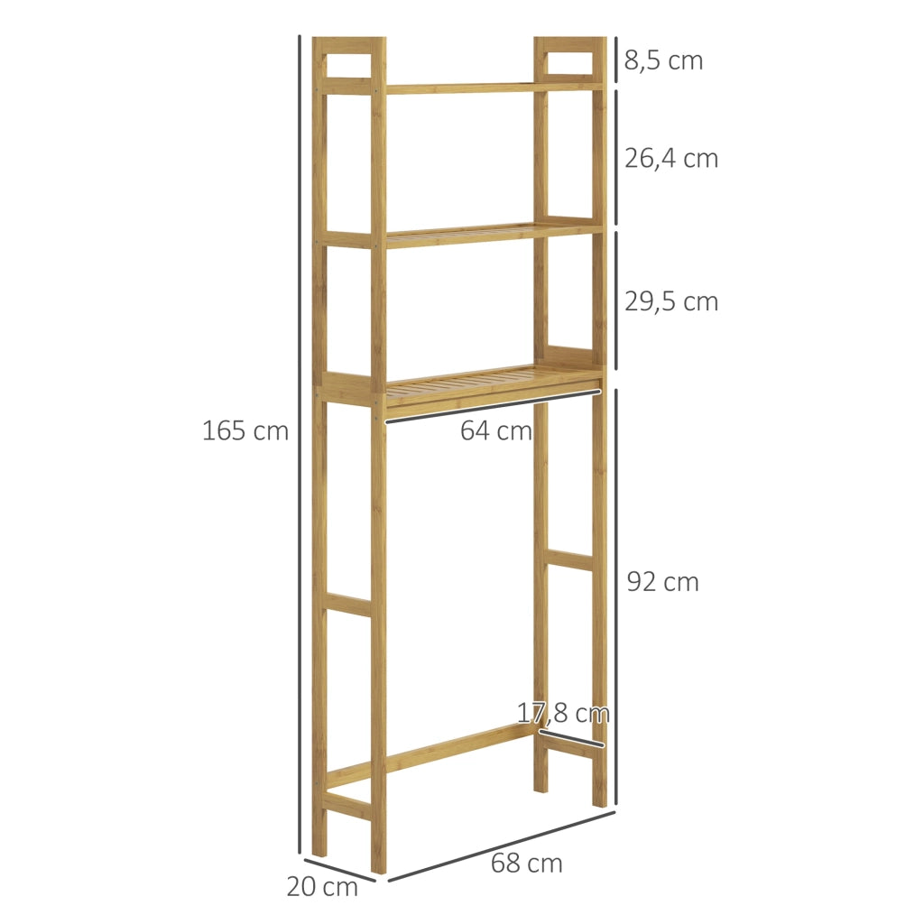 Mobile Sospeso Bagno 3 Ripiani con Antiscivolo ¨C Zephmum ¨C 68x20x165 Legno Naturale