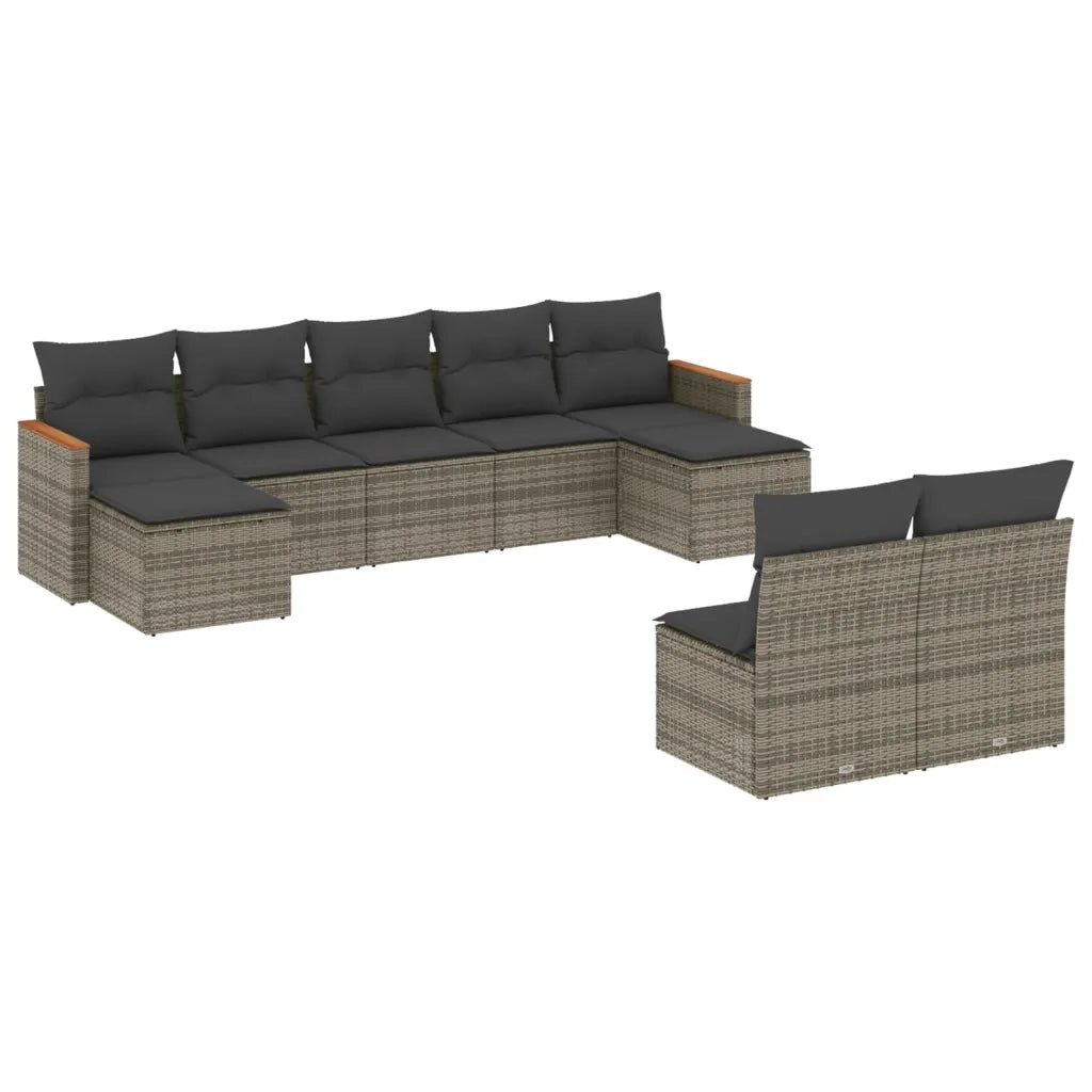 Set Divano da Giardino 9 pz con Cuscini Grigio in Polyrattancod mxl 113097
