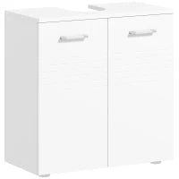 kleankin Mobile Sottolavabo per Bagno a 2 Ante, Armadietto Salvaspazio per Lavandino in Legno con Mensola Regolabile, Bianco Lucido
