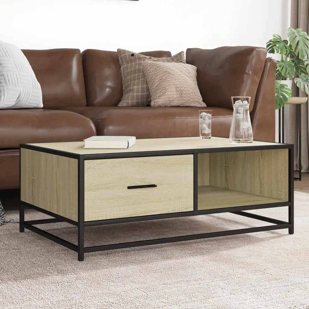 vidaXL Tavolino Rovere Sonoma 90x57x35 cm Legno Multistrato e Metallo