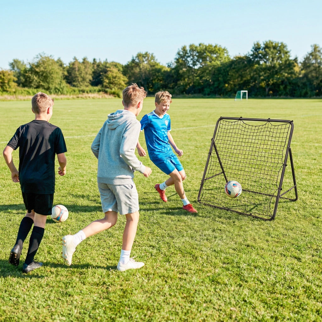 Rete di Rimbalzo per Calcio con 5 Angoli Regolabili Rete Multi-Sport per Allenamento in Acciaio e Nylon Nero