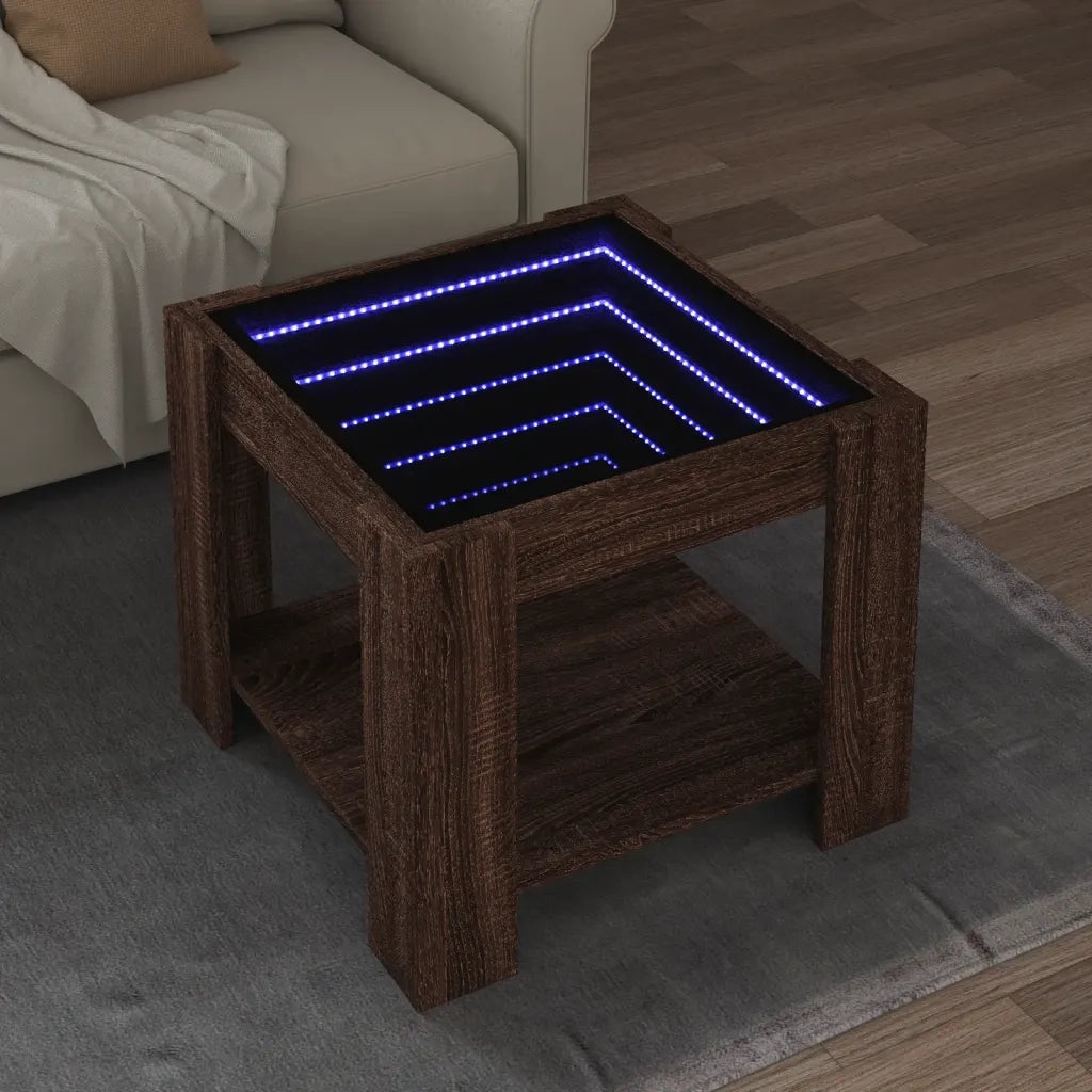 Tavolino Salotto con LED-Tavolino da soggiorno-Tavolo Rovere Marrone 53x53x45 cm Multistrato