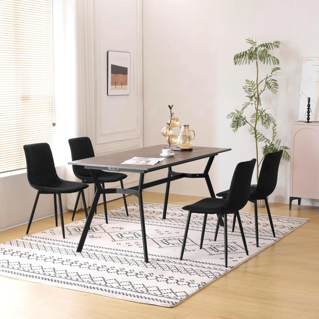 Sedie da Cucina Set da 4, Sedie Imbottite con Gambe in Metallo, Seduta in Velluto, per Camera da Letto, Sala da Pranzo, Nero