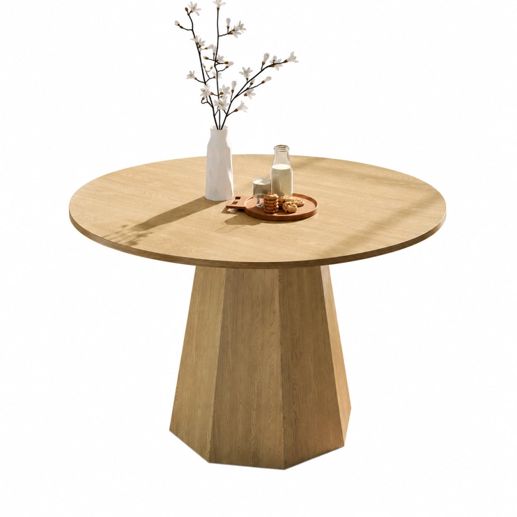 Tavolo da pranzo rotondo 120 cm per 4-6 persone; stile scandinavo; MDF; rovere