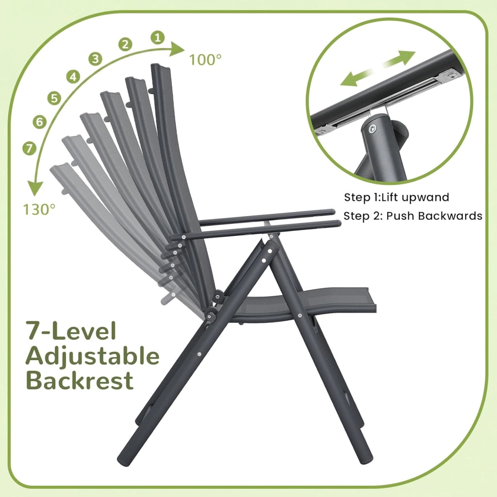 Sedia da Giardino con Schienale Alto Pieghevole Set da 6,Schienale Regolabile su 7 Livelli,Struttura Metallica,Portata Fino a 120 kg,Sedia Pieghevole Leggera per Balcone,Campeggio,Grigio Scuro