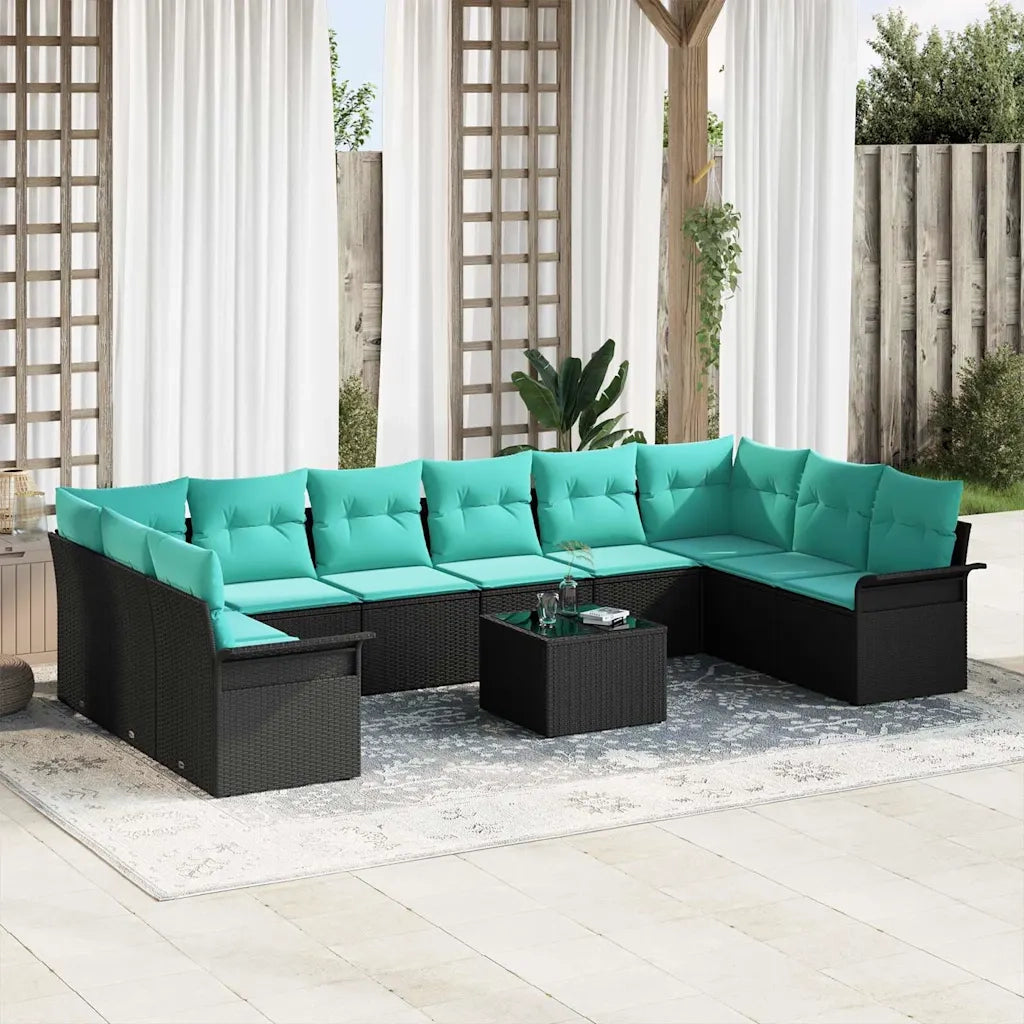 Set Divano da Giardino con archiviazione 11 pcs Nero polyrattan