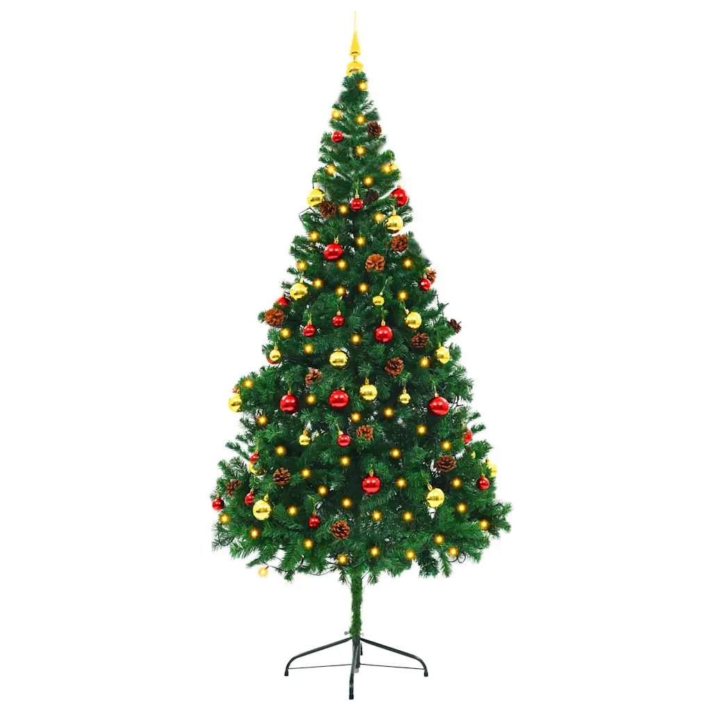 Albero di Natale Artificiale con Palline e LED 210 cm Verde