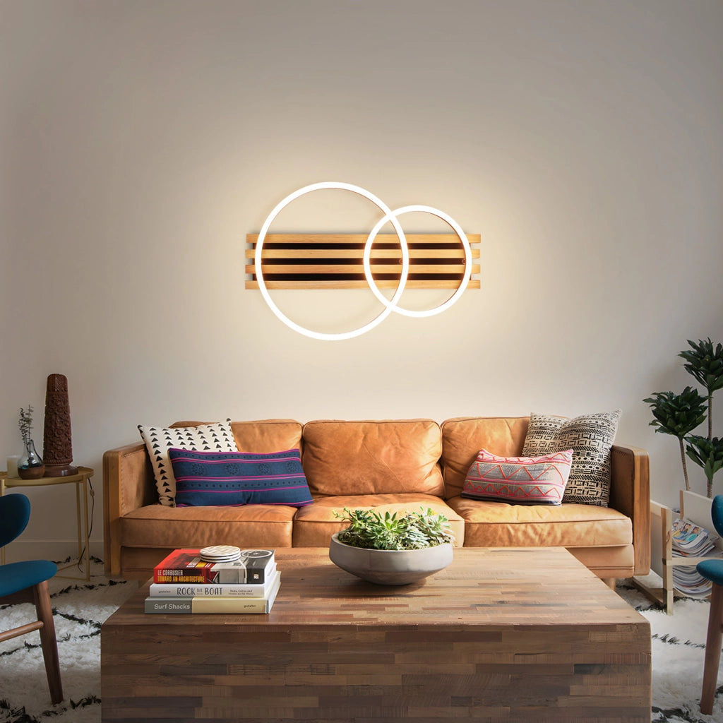 ZMH Lampada da soffitto LED in legno dimmerabile 55 cm 36W 2 anelli design geometrico telecomando per camera letto