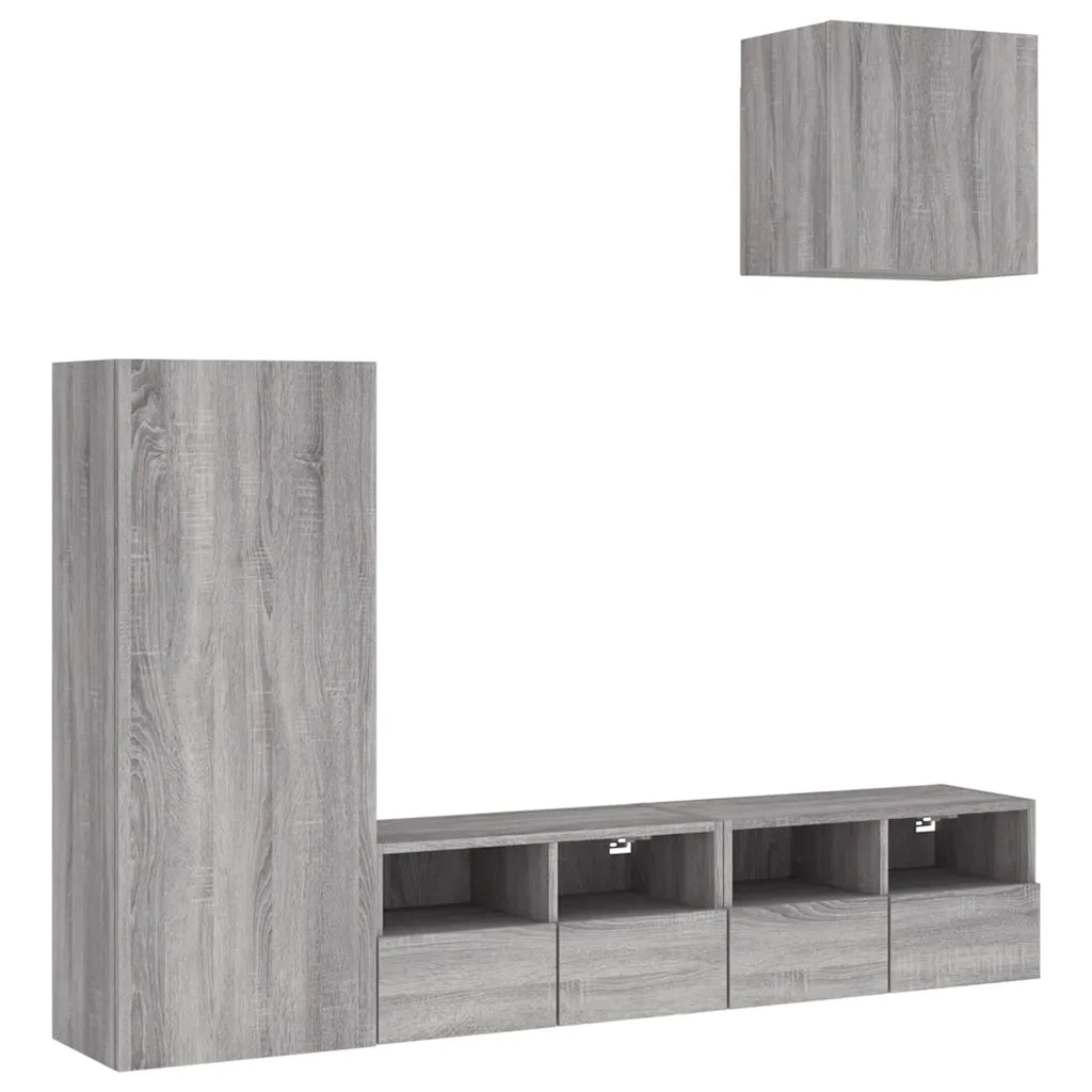 Mobili TV a Muro 4pz-Set di 4 Credenza per TV sospesa Grigio Sonoma in Legno Multistrato 255419