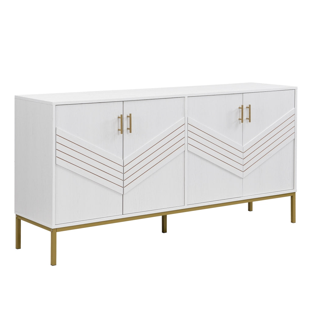 Credenza con 4 Ante e 2 Ripiani Regolabili; Design Geometrico Moderno; in MDF; 160??40??80;5 cm; Bianco