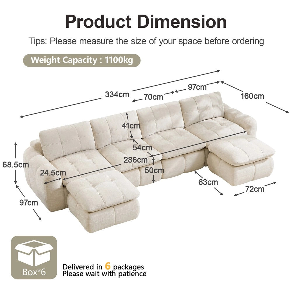 Divano 4 posti con 2 poggiapiedi ¨C Minimal ¨C Beige tessuto imbottito
