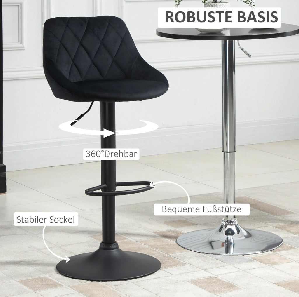 Set di 2 sgabelli da bar regolabili 46x48x83-104 cm neri in velluto e metallo