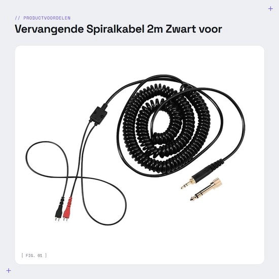 Cavo di ricambio 2m - HD25/HD 222/HD 224/HD 230/HD 250/HD 540 - Connettore 3,5mm/6,5mm - Resistente agli urti - Materiale morbido - Antiradiazione - Cavo per cuffie