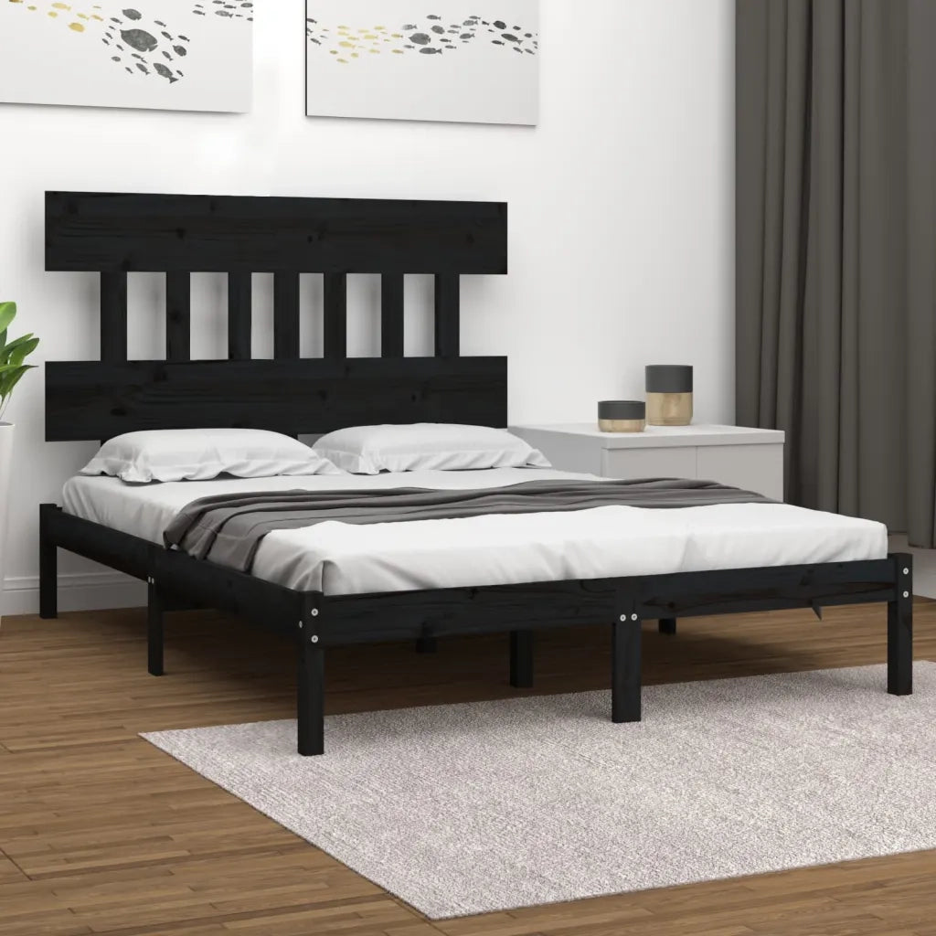Letto matrimoniale | Letto per adulti | Giroletto Nero in Legno Massello 200x200 cm