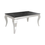Tavolino basso VELENA 100 cm effetto marmo nero in pietra sinterizzata – Gambe curve argentate