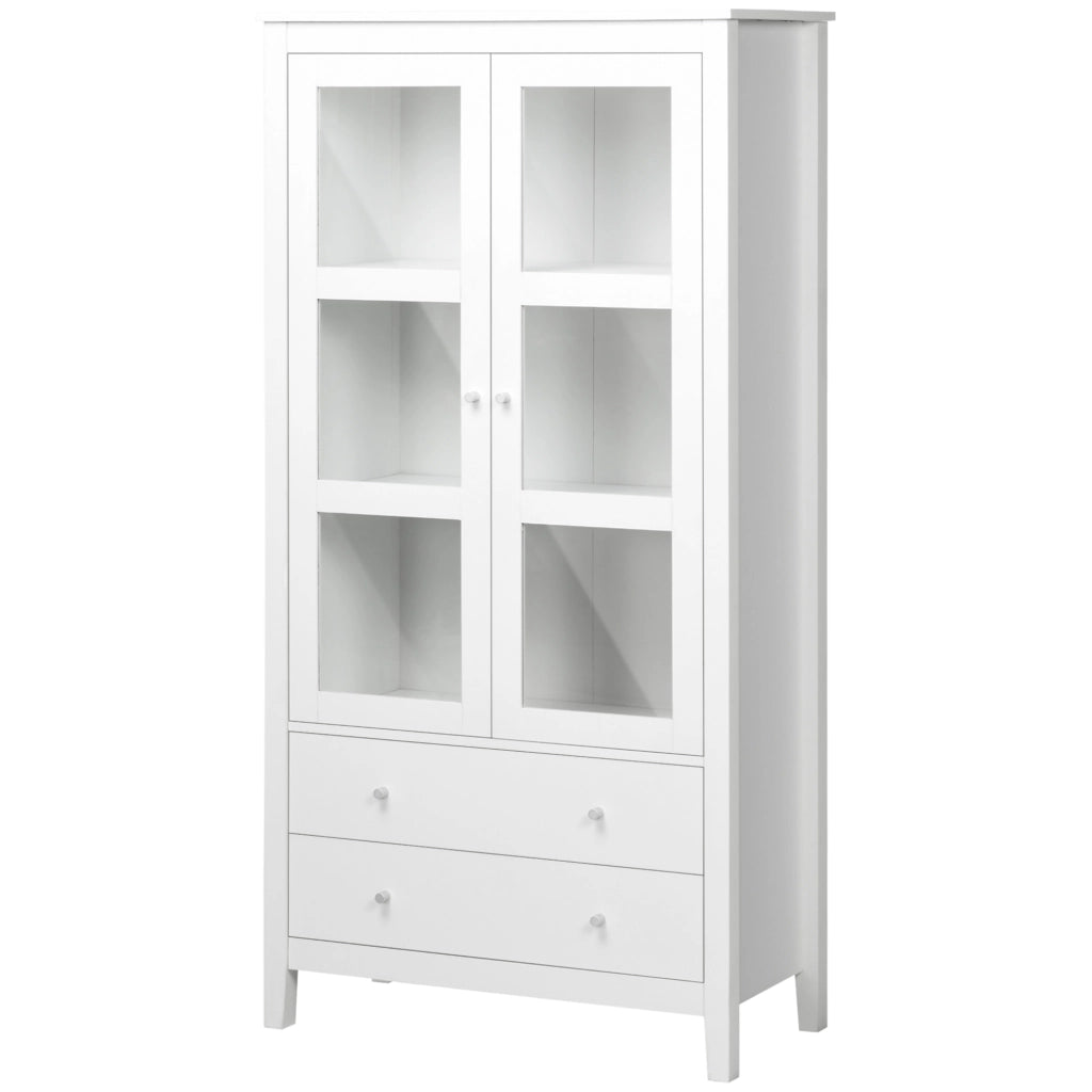 Armadio Vetrina con Ante a Vetro e Cassetti ¨C Zephmum ¨C Bianco 80x40x160cm