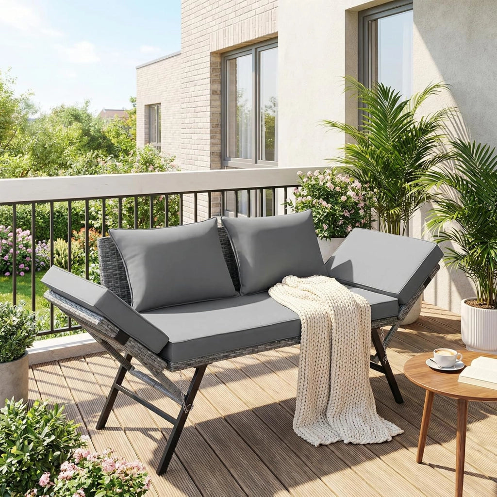 Divano Esterno Giardino in Polyrattan con Funzione Reclinabile, Divanetto da Esterno 2 Posti,Mobili da Giardino in Rattan,Divano in Polyrattan con Braccioli Regolabili,per Giardino,Terrazza (Nero)