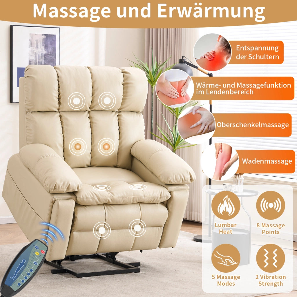 Poltrona relax elettrica con alzapersona, massaggio e riscaldamento - beige