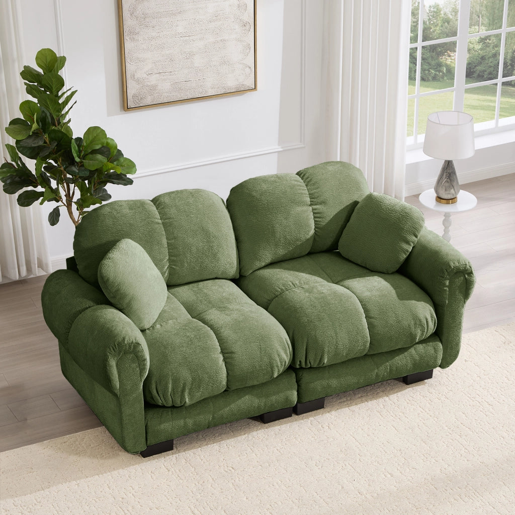 Divano modulare a 2 posti in ciniglia con cuscini spessi schienale ergonomico e cuscino lombare per soggiorno verde