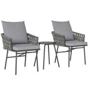 Salotto da Giardino con 2 Poltrone e 1 Tavolino; Cuscini Sfoderabili; per Balcone e Terrazza; Acciaio; Grigio
