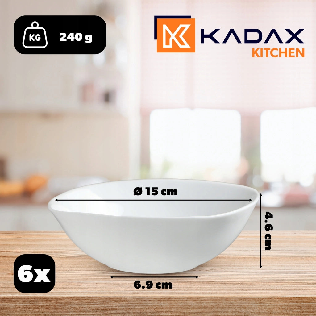 Set di 6 ciotole in vetro KADAX da 16 cm per insalata, zuppa e snack, colore bianco.