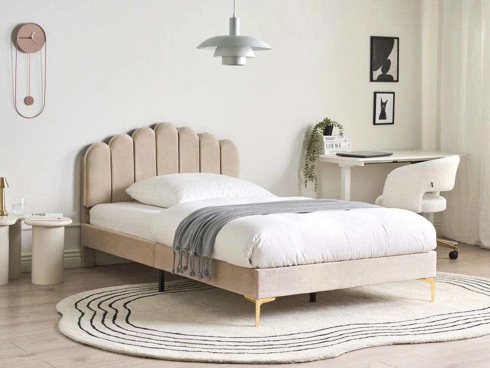 Letto matrimoniale 120 x 200 cm velluto Gambe in metallo beige con testiera e base a doghe