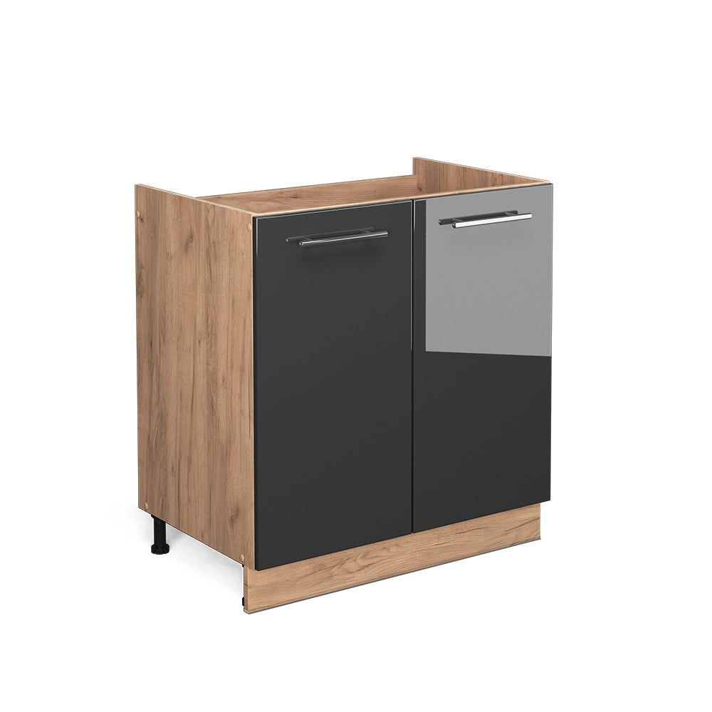 Mobile lavello cucina Fame-Line Antracite lucido/Rovere dorato 80 cm senza piano di lavoro Vicco
