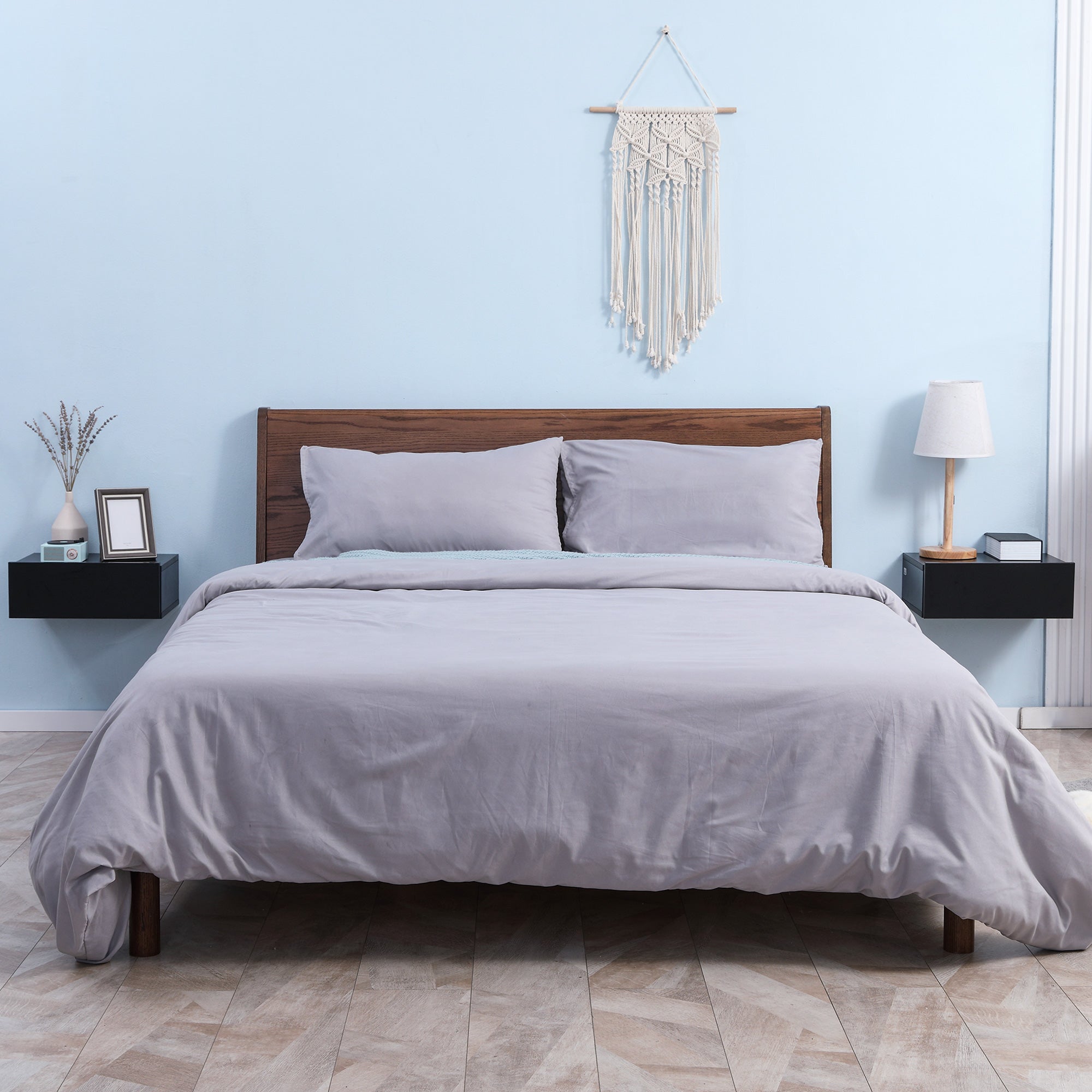 Set 2 Comodini Sospesi 1 Cassetto 40x30x15 cm in Legno Truciolare Nero