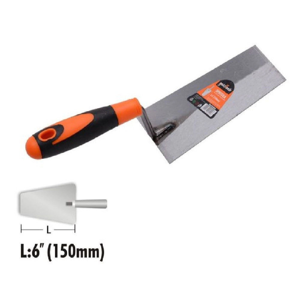 Trade Shop - Cazzuola Acciaio 150mm 6" Manico Antiscivolo Spatola Trapezoidale Muratore 90499 -