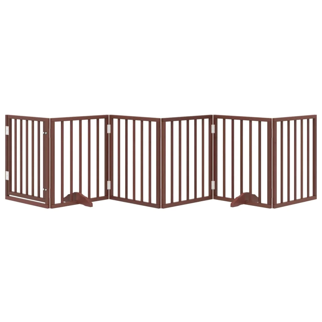 Cancelletto di sicurezza per cani con 6 pannelli in legno di pioppo marrone 02_0023323