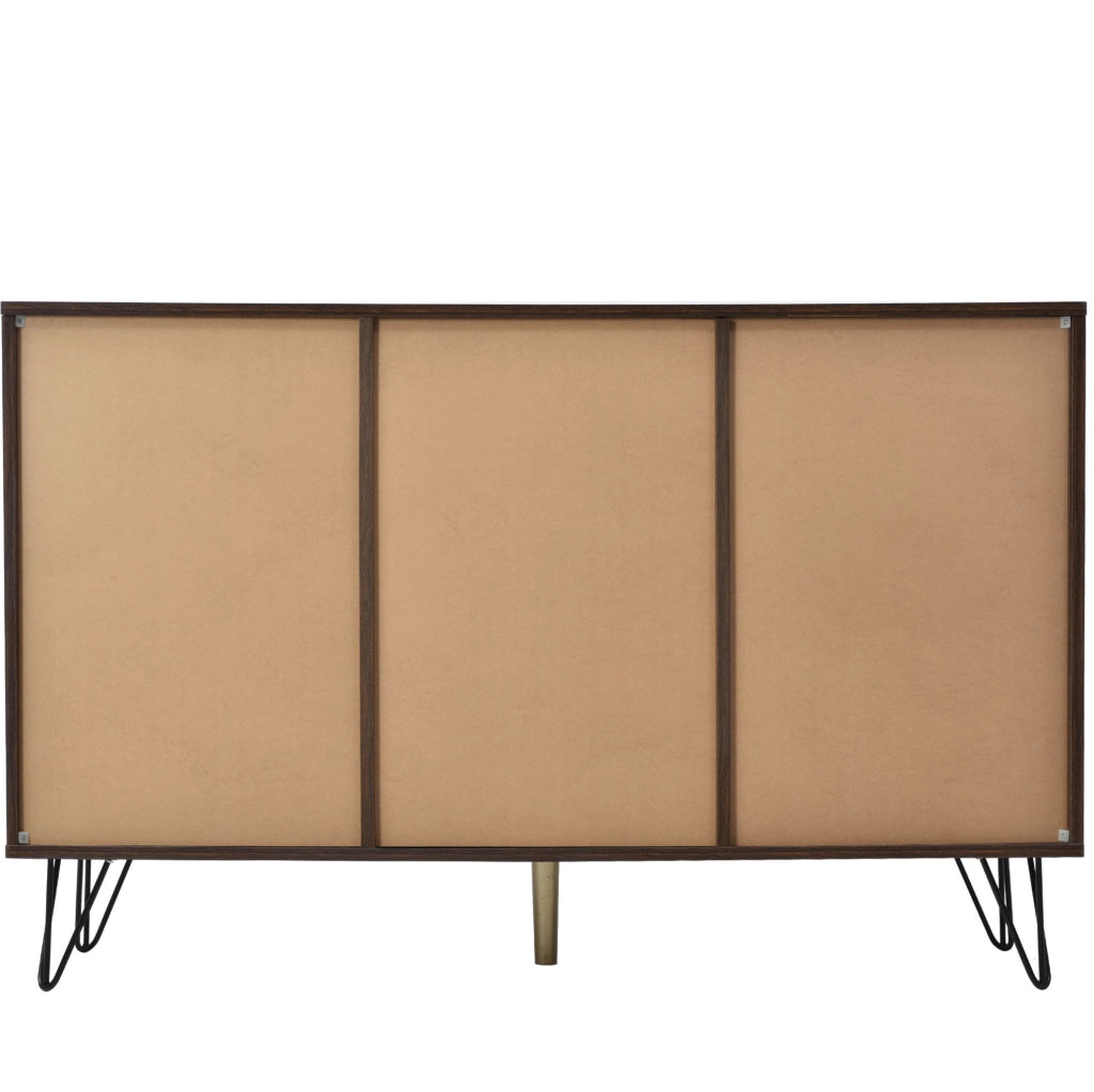 Sideboard 120x38x76.5 cm con 3 ante; piedini in ferro; colore naturale e nero