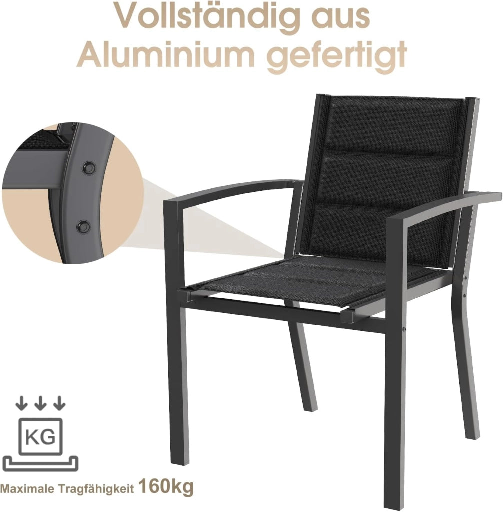 Set Di 4 Sedie Da Giardino, Sedie Da Esterno In Alluminio Per Esterni, Sedie Impilabili Poltrone Da Giardino, Per Giardino, Piscina, Terrazza, Sala Da Pranzo, Grigio Scuro