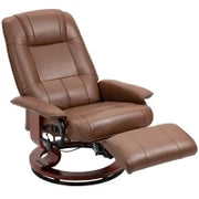 Poltrona relax reclinabile poggiapiedi regolabile girevole 360° base in legno rivestimento sintetico marrone