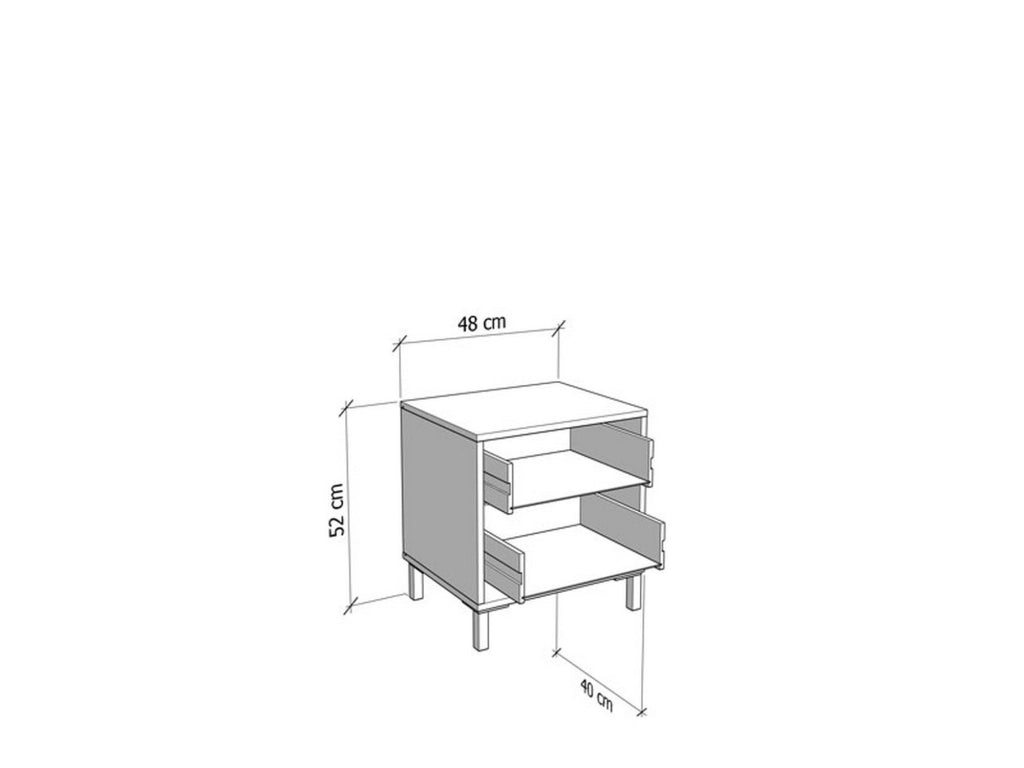 Clanezzo, Comodino 2 Cassetti, 48x40x52h cm Marrone Rovere Nodi