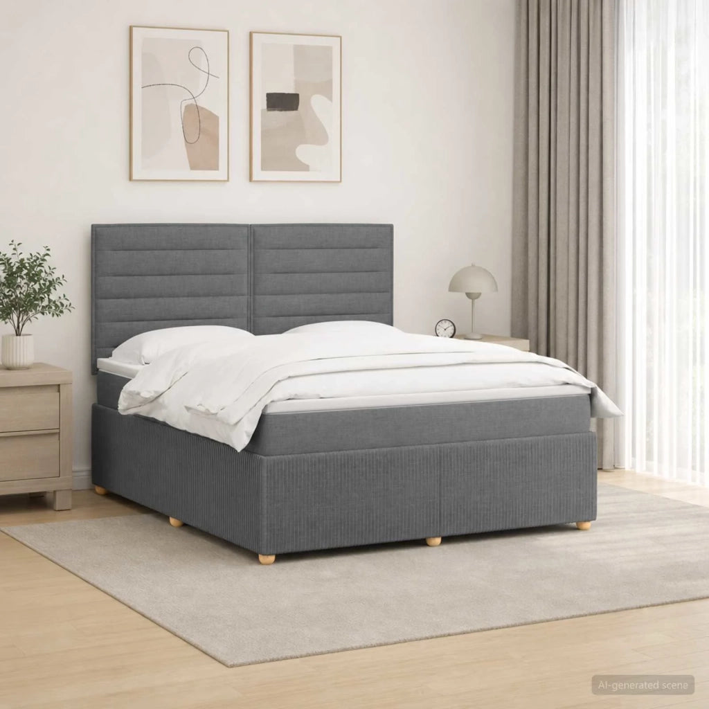 Letto Box Spring LED con Materasso Grigio Scuro 140 x 190 cm 3455847