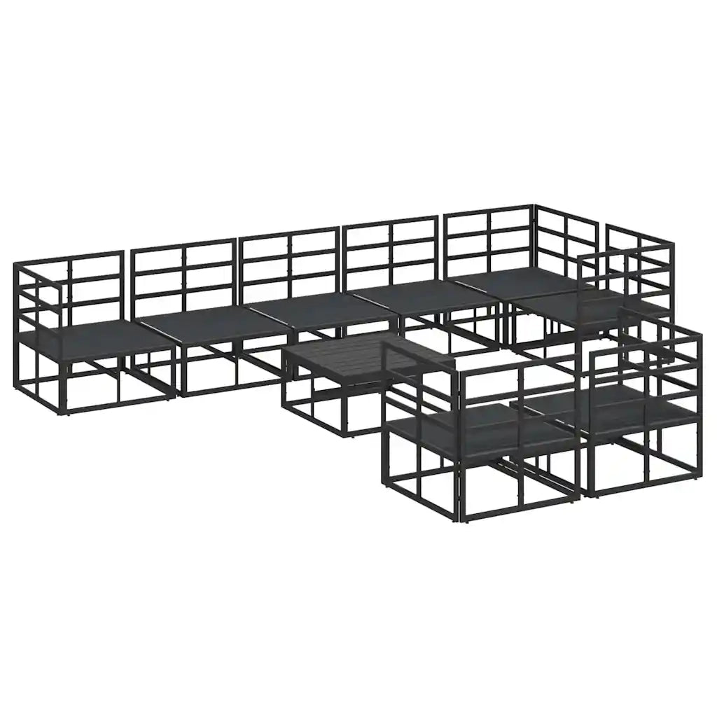 Set Divano da Giardino con cuscino 9 pcs Nero Alluminio
