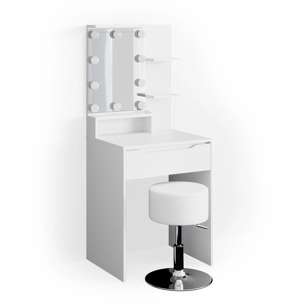 Vicco Tavolo da toeletta Bianco 60 cm con illuminazione LED e sgabello
