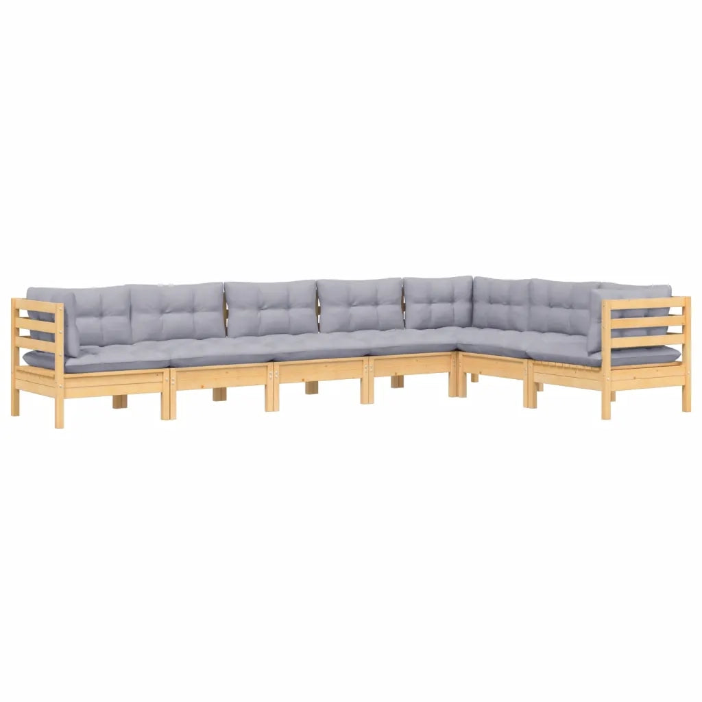 Set Divani da Giardino 7 pz con Cuscini Grigi Massello di Pino 3096694