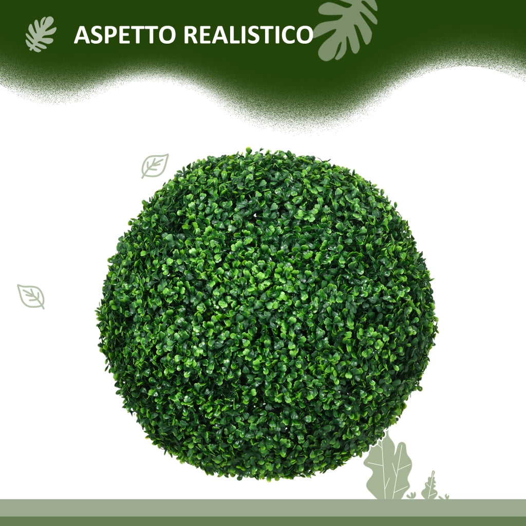Set di 2 Piante Finte Sfera di Bosso ?50cm, Decorazione per Interno ed Esterno, Verde