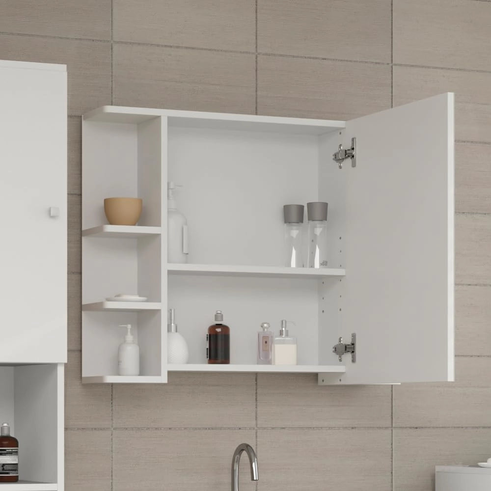 Specchio contenitore bagno Fynn, Bianco, 79.6 x 64 cm, con specchio e ripiani aperti per montaggio a parete