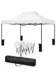 Gazebo Professionale Con Struttura A Fisarmonica Richiudibile Automatico In Acciaio E Telo Oxford 1200D PVC Impermeabile E Anti UV Dotato Di Sacche Zavorra E Borsa Trasporto Per Sagre Feste Eventi 3x4.5 M Bianco