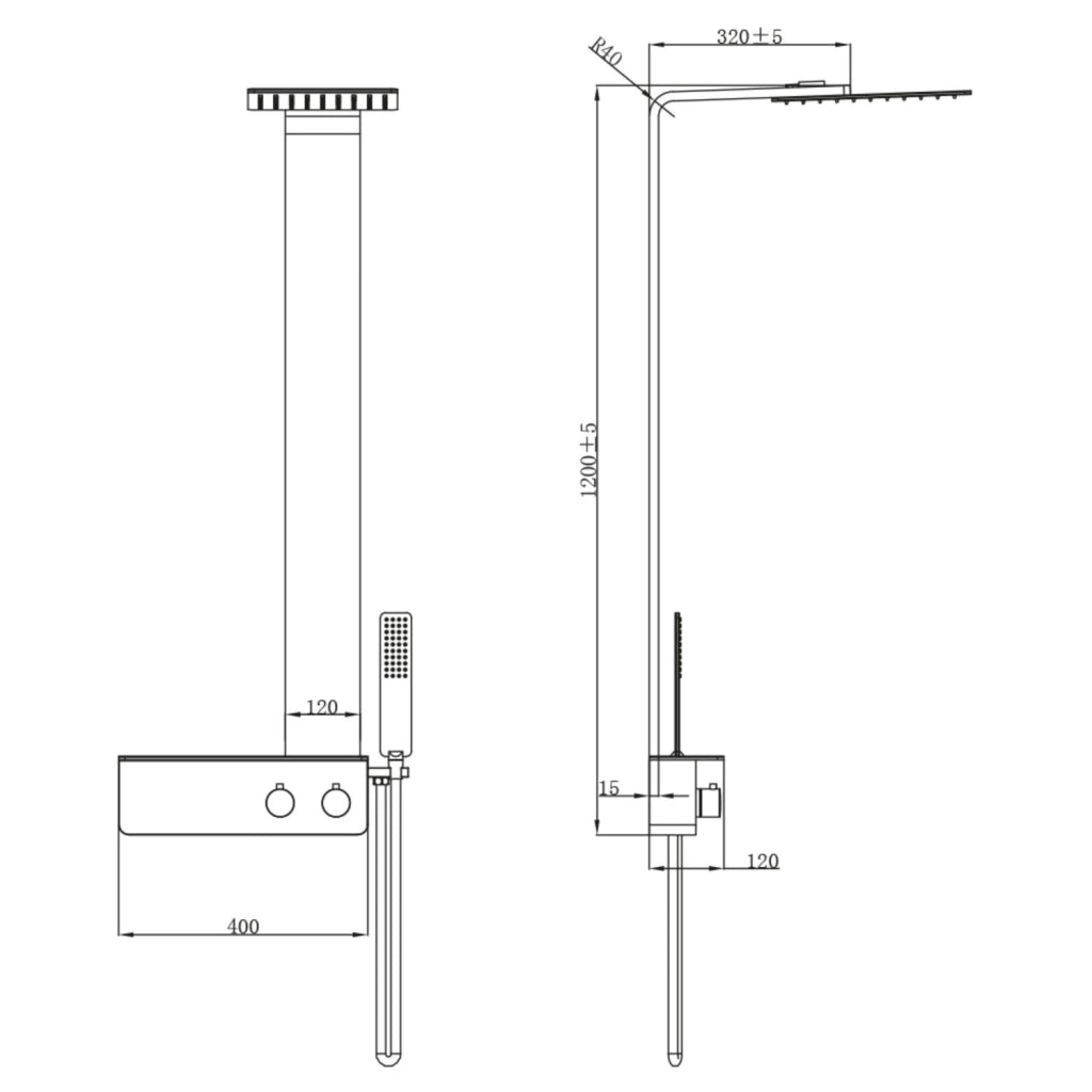 Colonna doccia acciaio inox spazzolato 2 funzioni top acciaio inox l40xp42xh120 015