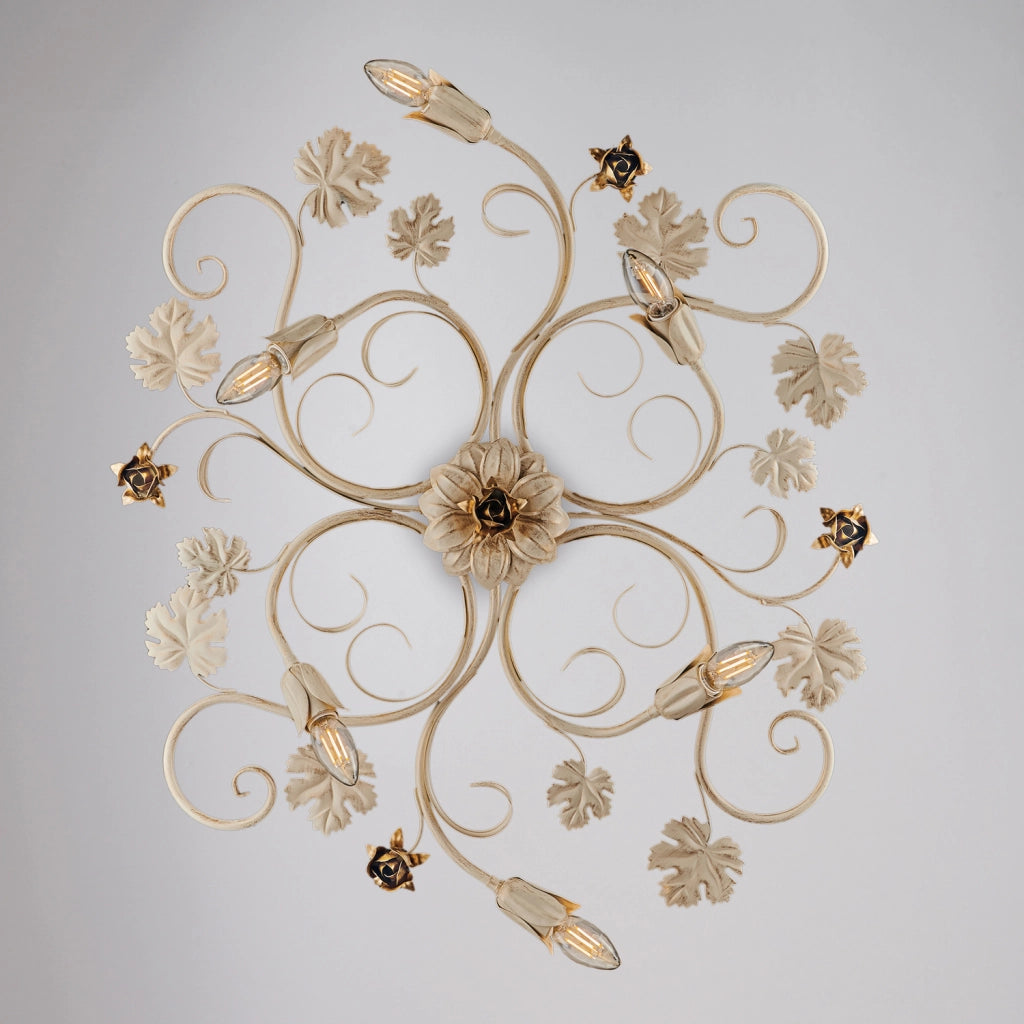 Iris - Plafoniera in ferro laccato avorio con decoraz. oro antico 6 luci - Ø79 X 67 - BL169-PL6-AV