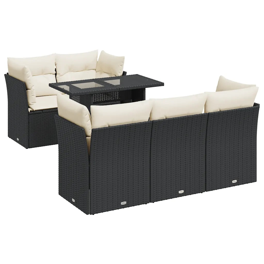 Set Divano da Giardino 6 pz con Cuscini Nero in Polyrattan 3326097